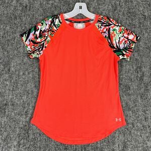 Under Armour Run Shirt Womens  Extra Small Orange Heatgear‎ Fitted Workout Gym